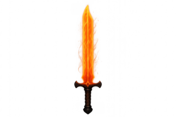Fantasy fire sword with glowing blade on transparent background