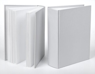 Naklejka premium Two blank, light gray books open and closed