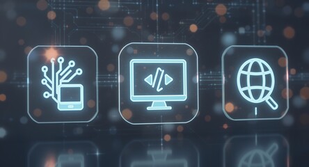 Abstract Technology Icons with Digital Network Background