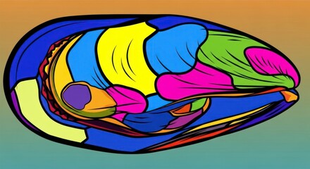 Abstract colorful mussel illustration against vivid background