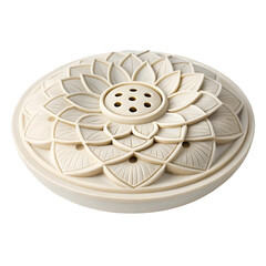 Cream Colored Round Incense Holder with Layered Lotus Petal Design and Holes lotus flower floral