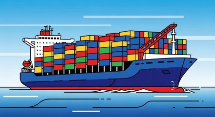 Cargo ship transporting shipping containers on the ocean vector illustration