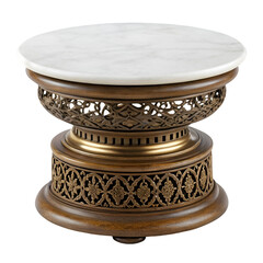 Decorative Pedestal with Marble Top and Ornate Metal and Wood Base table side table
