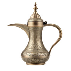 Detailed Antique Arabic Dallah Coffee Pot with Geometric Engravings graphic design