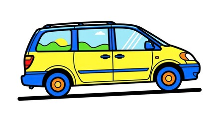 Fototapeta premium Cartoon minivan illustration on white background for commercial use