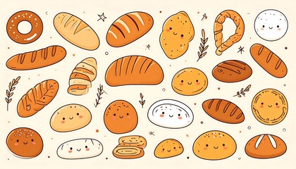 A Delightful Collection of Kawaii Breads: A Vector Illustration