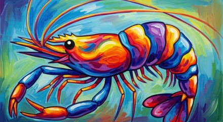Obraz premium Colorful artistic depiction of a vibrant shrimp invertebrate with detailed features