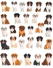 Collection of various dog breeds in a geometric style