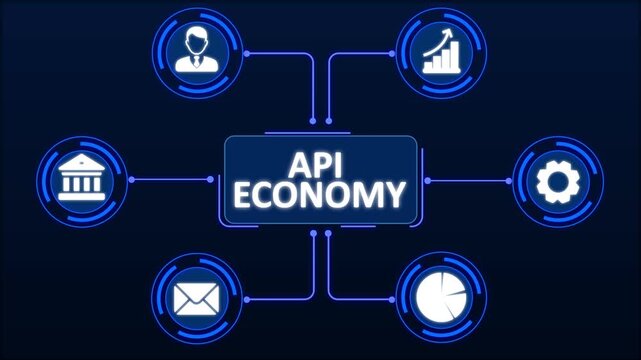 Digital Display of API Economy Concept with Data Visualization and Graphs for Business and Technology Contexts. Asymptotic smart data analytic.