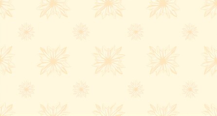 The image depicts a repetitive floral pattern, showcasing delicate, light beige flower outlines against a pale cream background. The design offers a sense of serenity and vintage elegance.