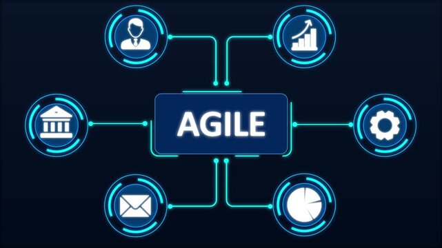 digital workspace showcasing the concept of agile methodology with graphs, charts, and technology interfaces. Asymptotic smart data analytic.