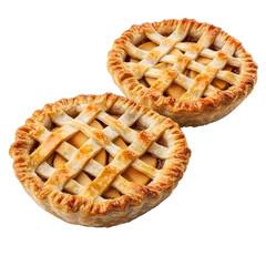 Artisan mini apple pies, freshly baked with golden crust on a white backdrop