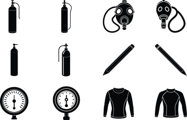 Diver elements isolated on white background