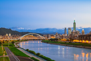 Night view of Taipei City by the river