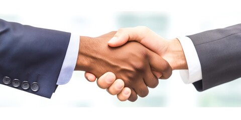 Obraz premium Business handshake between two professionals showcasing partnership and collaboration in workspace