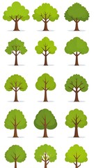 Collection of various green cartoon tree illustrations