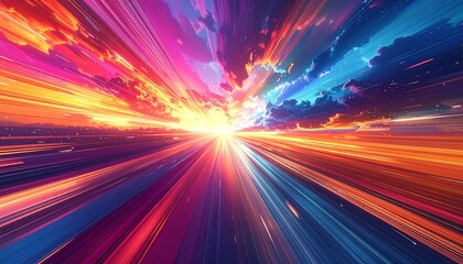 Abstract digital art of colorful light streaks creating a dynamic and vibrant scene