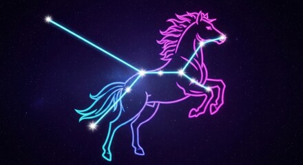 Horse constellation illuminated against dark space illustration