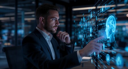 Fototapeta premium Man interacting with Futuristic Interface