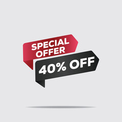 3D special offer banner – 40% off red and black geometric minimalist design