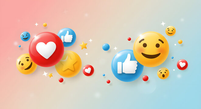 Social Media Reaction Emojis (Like, Wow, Haha, Love, Care) on White Background