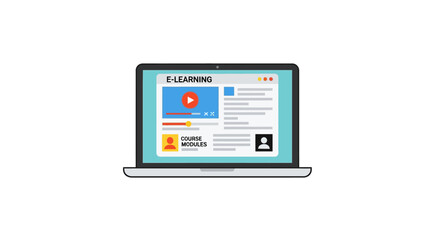 Elearning Vector Illustration with Laptop and Modules in Modern Style