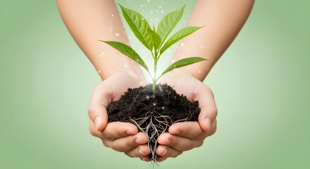 hands holding a plant
