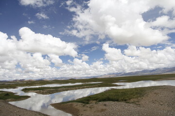 Vast Cloudy Sky Over A Serene Wetland Landscape