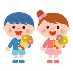 お別れ会で花束を持つ子どもたち