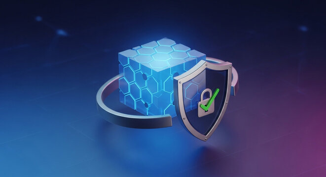 Secure blockchain technology data protection cybersecurity solution digital safety and privacy concept