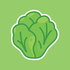 Fresh Green Lettuce Cute Cartoon Illustration for Salad, Organic Farm, and Healthy Lifestyle Design