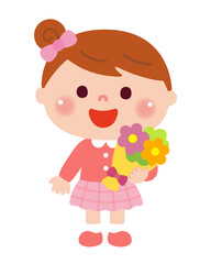 お別れ会で花束を持つ子どもたち