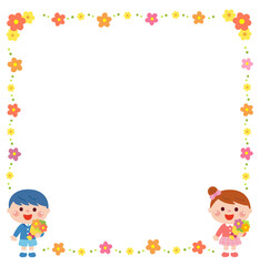 お別れ会で花束を持つ子どもたちのフレーム