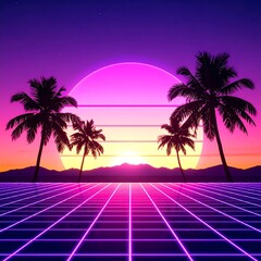 Naklejka premium Retro sunset digital art