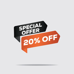 3D special offer 20% off – modern geometric minimal banner, bold sharp design