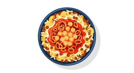A Colorful Cartoon Illustration of Koshari Dish with macaroni and chickpeas Egypt traditional food