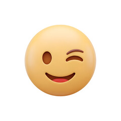 Fototapeta premium A yellow emoji winking with a smile, isolated on white background