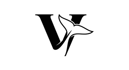 Elegant Letter V and Whale Tail Logo Design in Black and White for Branding