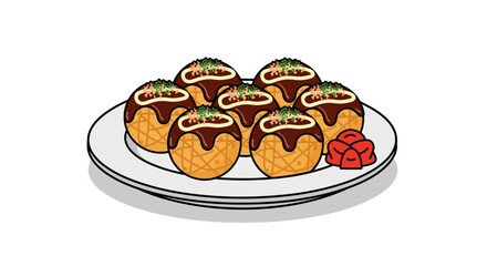 Delicious Takoyaki Balls on a Plate: A Mouthwatering Illustration of Japanese Street Food