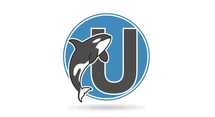 Captivating logo design featuring a stylized orca embracing the letter U in a modern circle