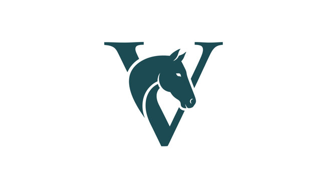 Elegant equestrian logo design featuring a horse head integrated within letter V shape