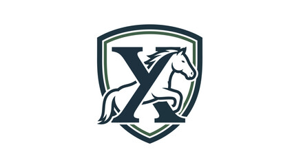 Elegant equestrian logo featuring the letter X and a stylized jumping horse emblem