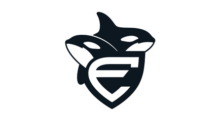 Elegant orca emblem design featuring two killer whales and a stylized shield logo