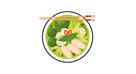 Delicious and vibrant green curry illustration perfect for culinary content creation and