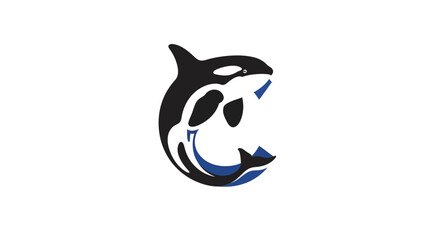 Striking orca whale logo design with a bold color palette and dynamic curved shapes offering an © Anisah