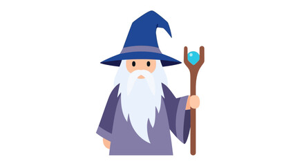 Enchanting wizard illustration wielding magical staff casting spells in fantasy realm