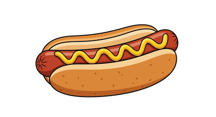 Cartoon hot dog with mustard illustration perfect for culinary themed designs and menus