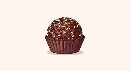 Delightful chocolate truffle illustration with sprinkles in a brown paper cup isolated on white