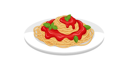 Delicious Spaghetti with Tomato Sauce and Basil Leaves: A Culinary Illustration