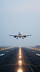 Airplane landing on runway